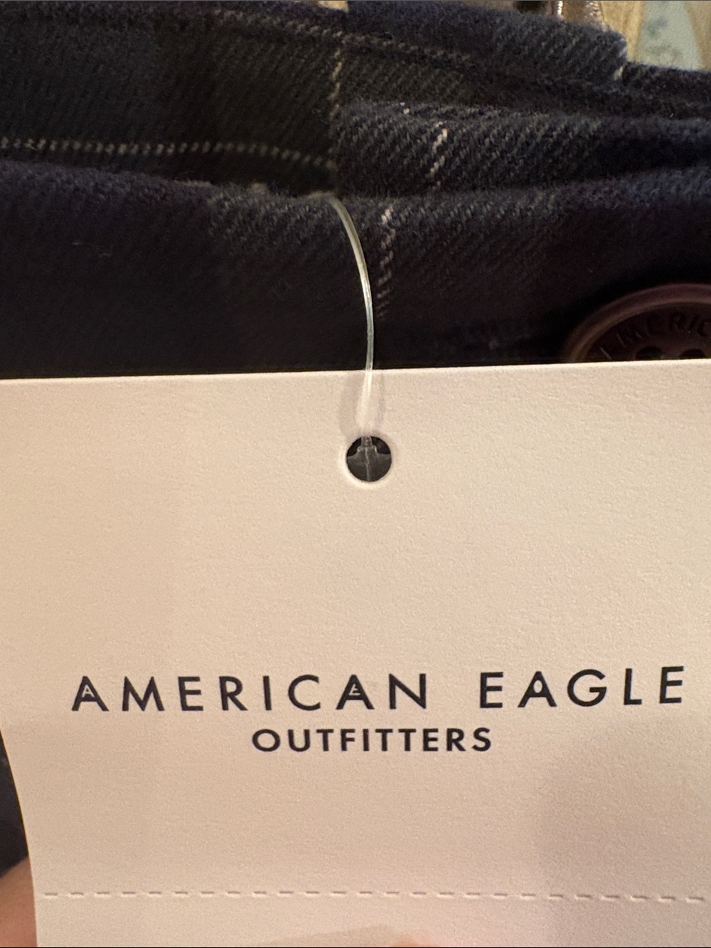 NWT American Eagle Plaid Pleated Mini Skirt with Front Pockets - Navy Green - Picture 5 of 8